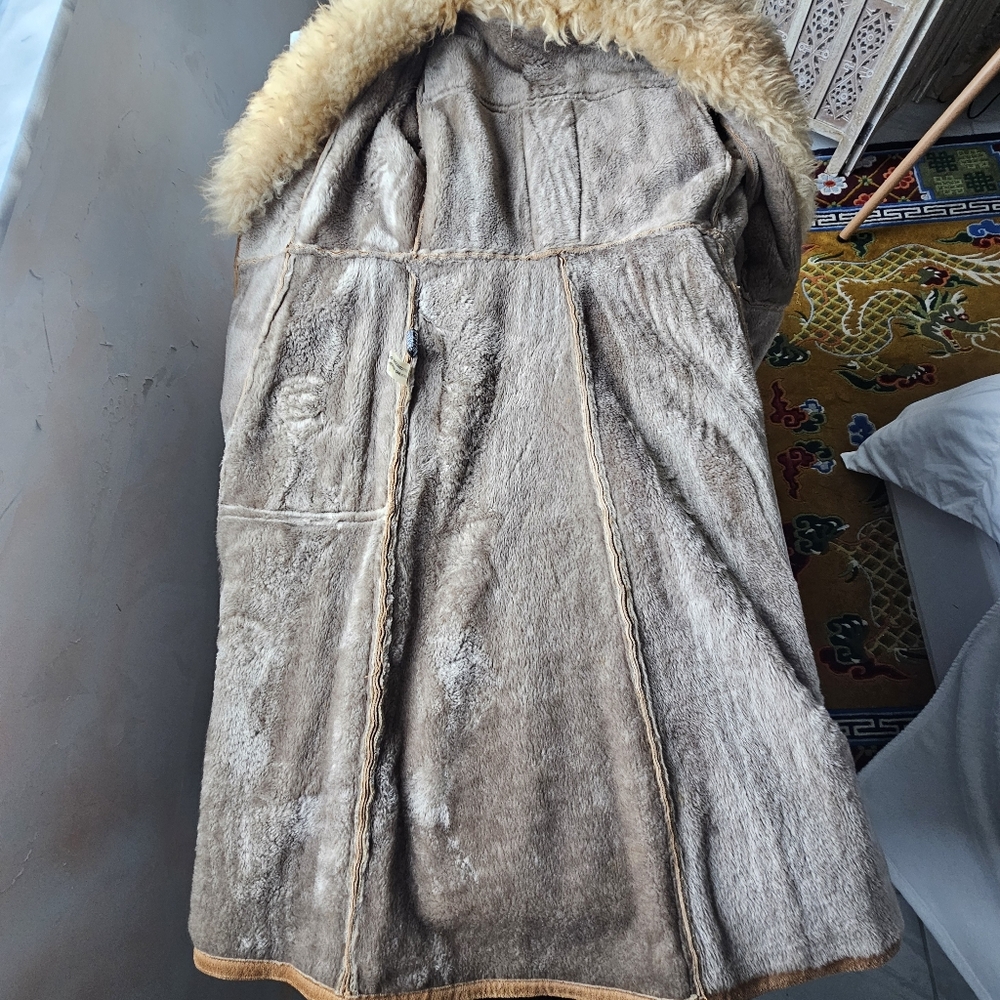 Vintage Genuine Suede Leather Tan Belted Pleated Pockets Pennylane Coat - Picture 16 of 16